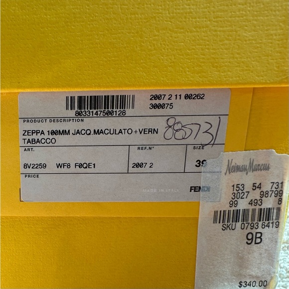 Fendi Zeppa 100MM Jacq-Macuilato +Vern Tabacco Size 9B - Picture 3 of 5